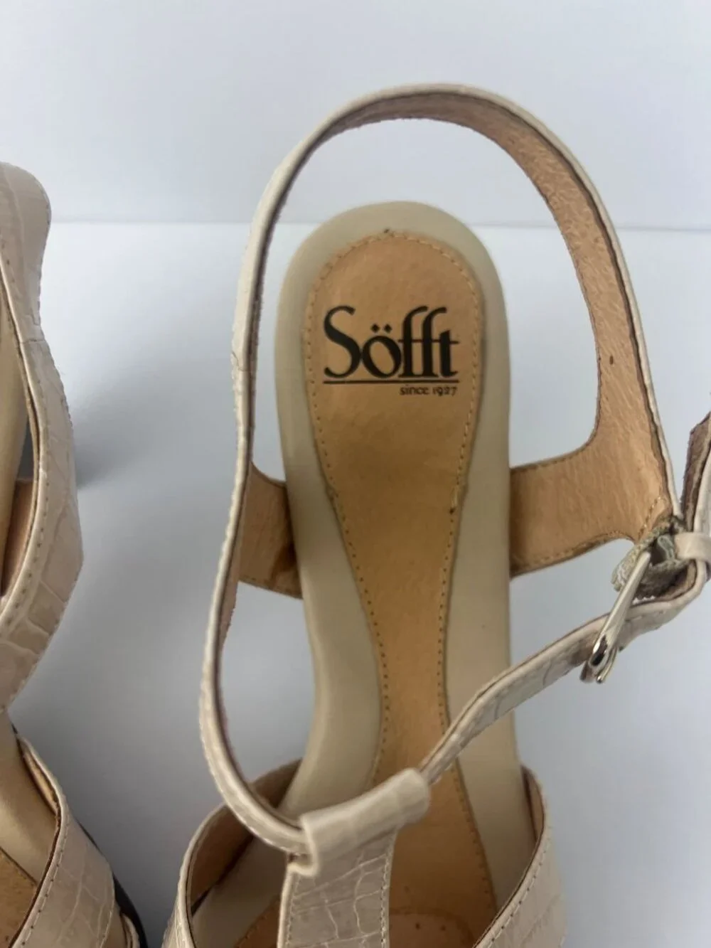 Sofft Sabana Sandals Womens Size 8.5 Ivory Croc Embossed Leather Slingback Heels - Picture 7 of 12